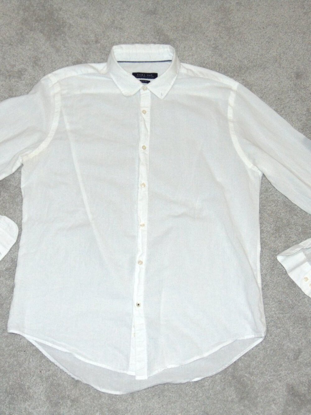 Zara Shirt Womens XL Long Sleeve Button Up Slim Fit Shirt White Cotton